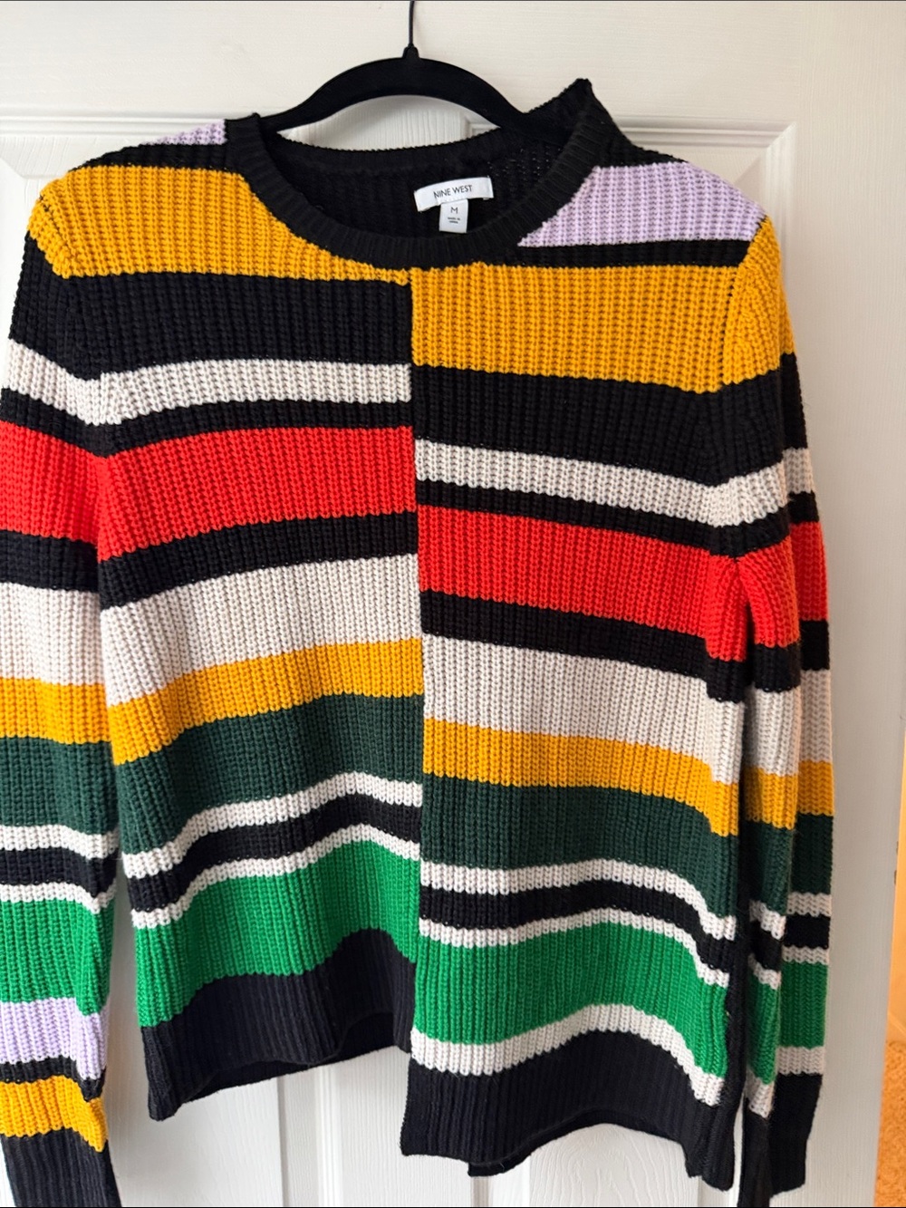 Nine West Striped Crewneck Sweater in Black, Green, Red, Yellow, White, Purple